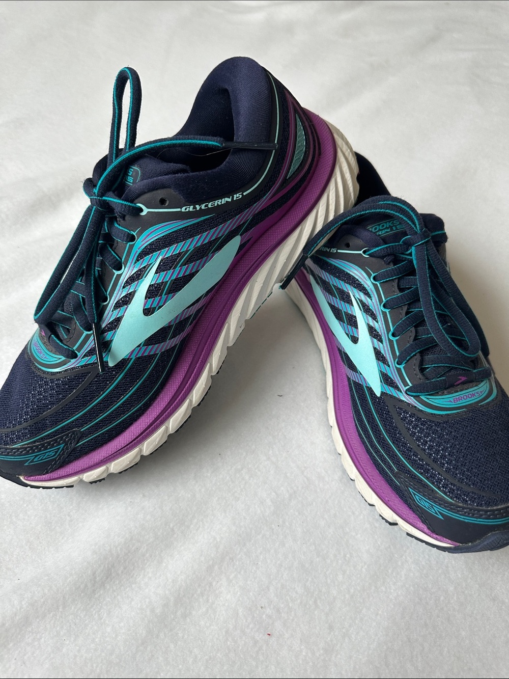 Women's Brooks Glycerine 15 Running Shoes - Navy with Teal & Purple Accents